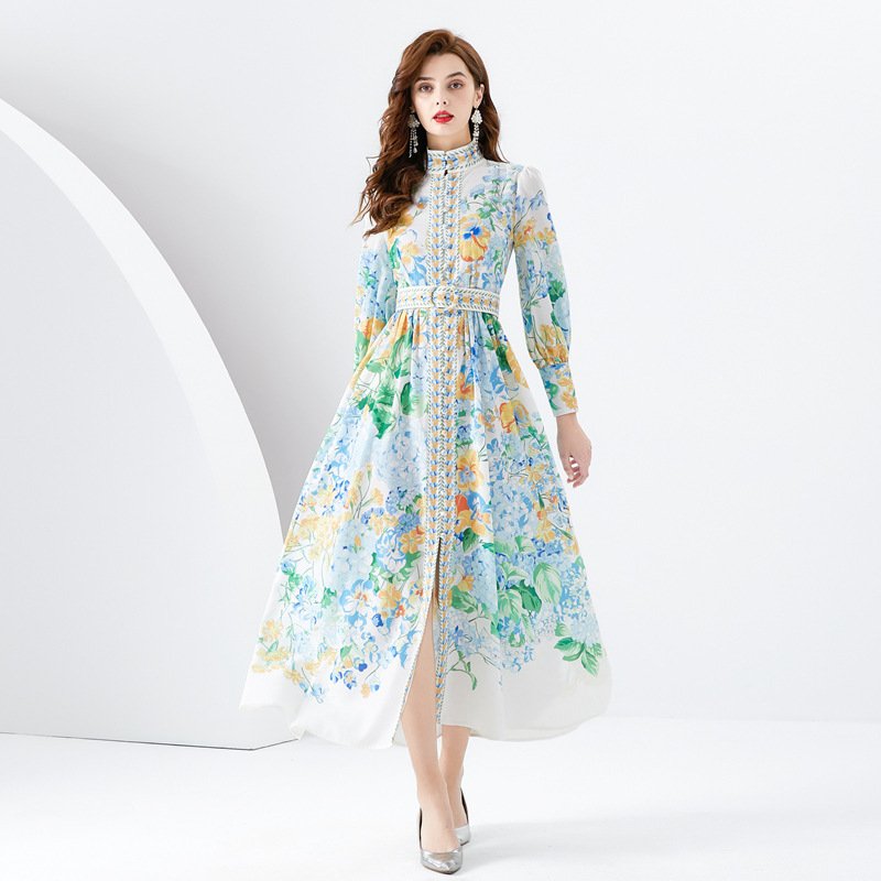 Wavy Edge Long Retro Printed Dress - Image 2