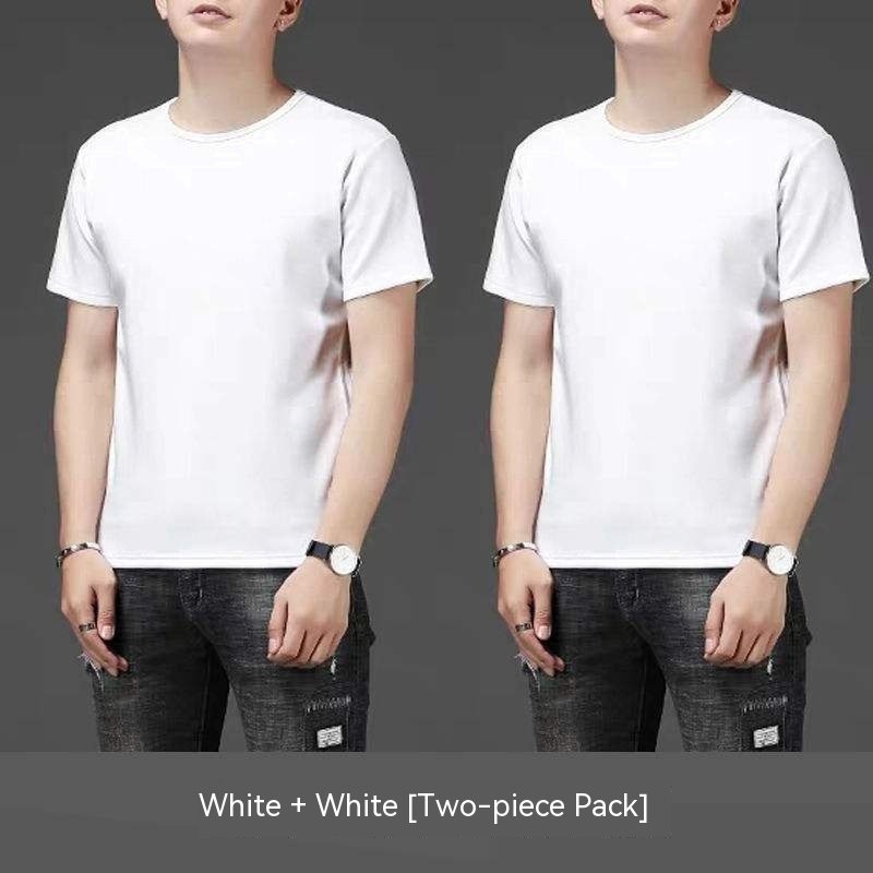 Thin Ice Silk Short Sleeve T-shirt Men's Summer Solid White Round Neck Trend Bottoming Shirt Top - Image 4