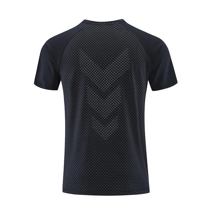 Polyester Horizontal Grid Leisure Sports Quick-drying Breathable T-shirt - Image 4
