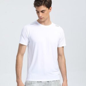 Polyester Horizontal Grid Leisure Sports Quick-drying Breathable T-shirt