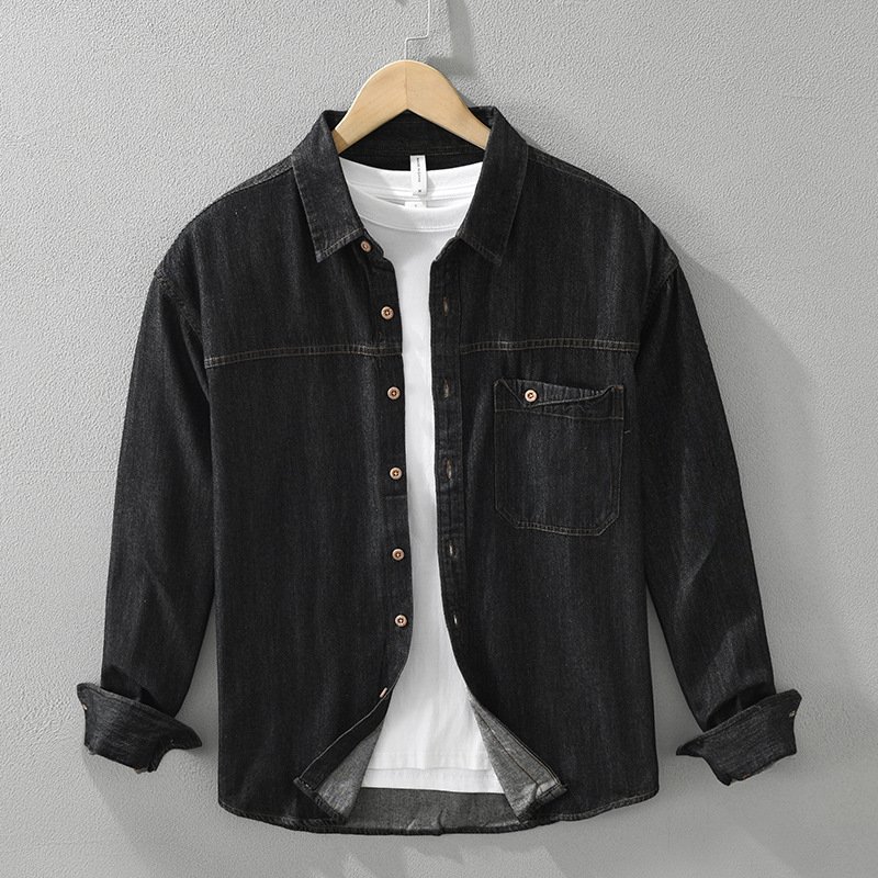 Japanese-style Retro Denim Long Sleeve Shirt Men - Image 5