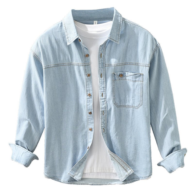 Japanese-style Retro Denim Long Sleeve Shirt Men - Image 4