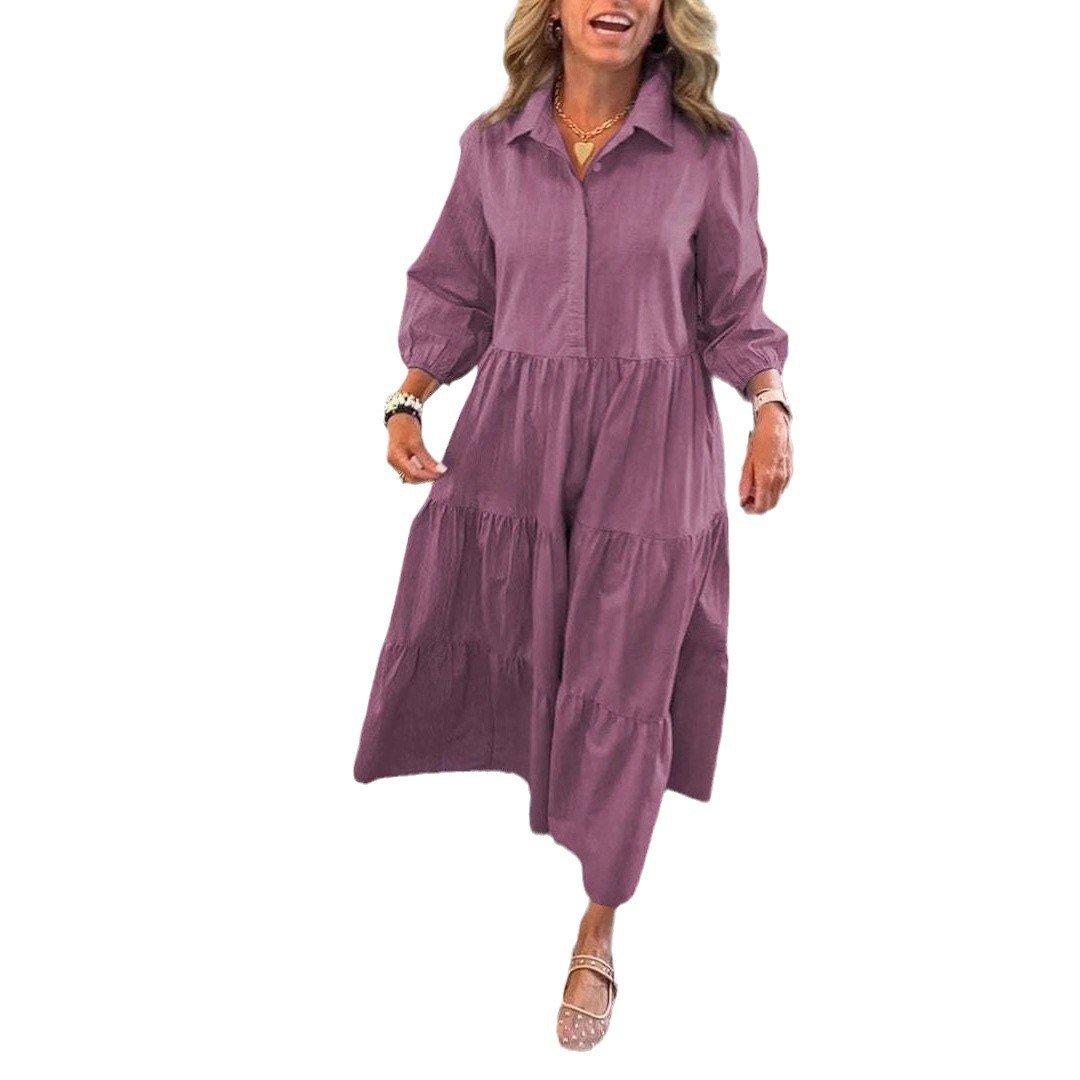 European And American Autumn And Winter Women's Casual Polo Collar Shirt Dress - Image 5