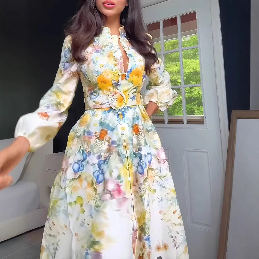 Autumn European And American-style Chic Floral Dress - Image 3