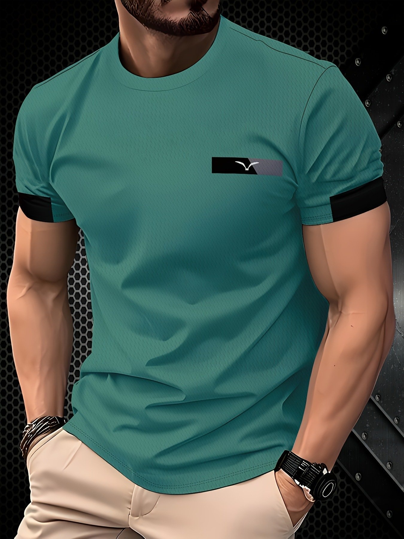 Mens Casual Minimalist 3D Short Sleeve Printed T Shirt Top - Image 3