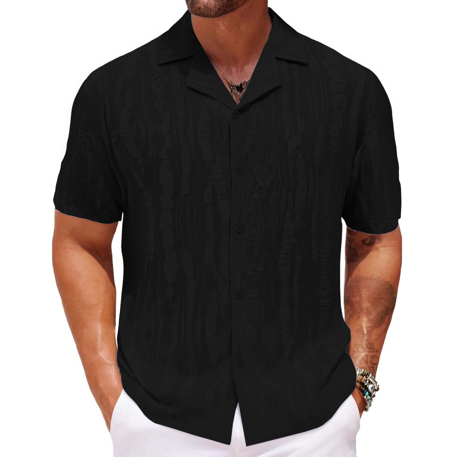 Summer Men's Shirt Cuban Collar - Image 7