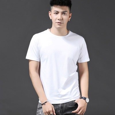 Thin Ice Silk Short Sleeve T-shirt Men's Summer Solid White Round Neck Trend Bottoming Shirt Top - Image 2