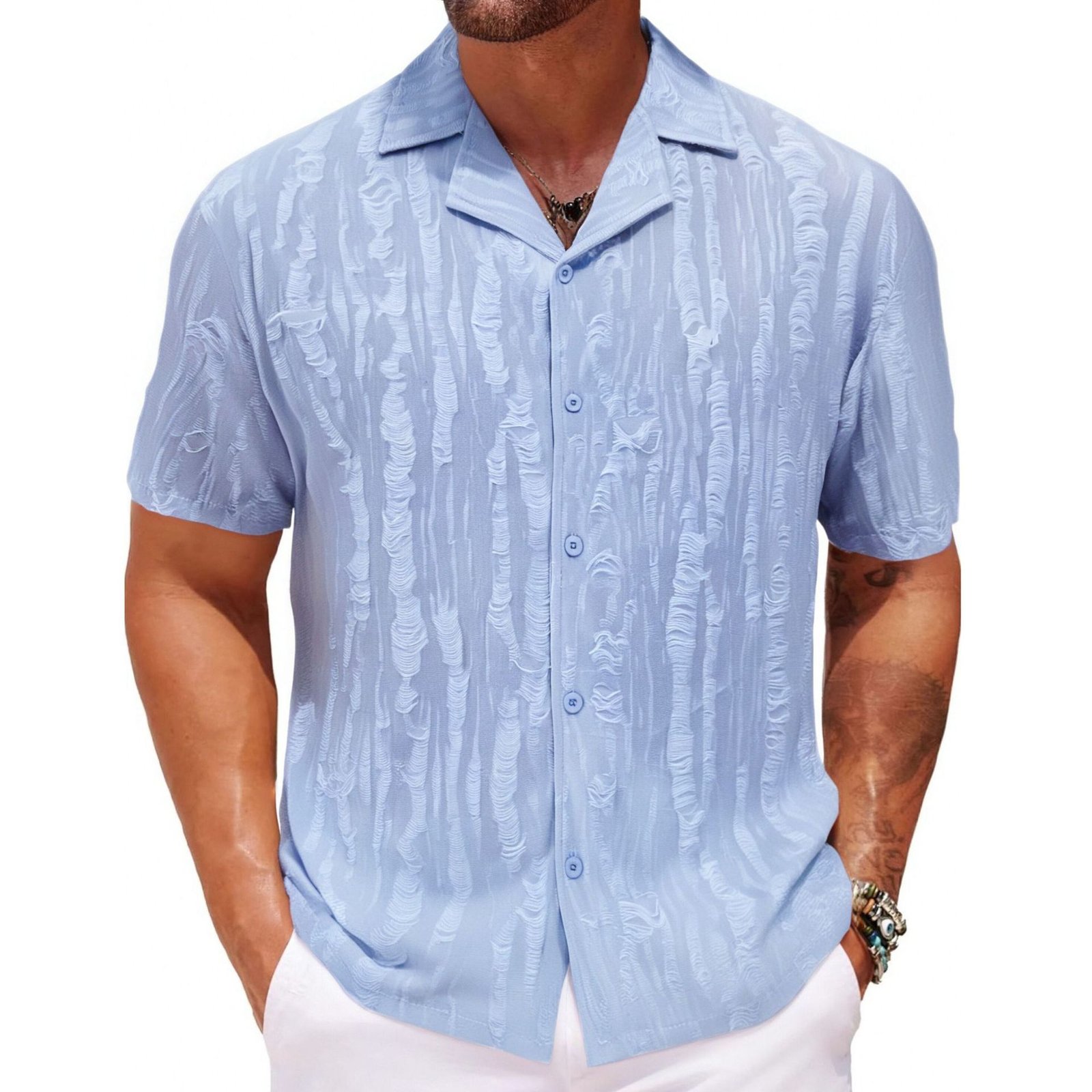 Summer Men's Shirt Cuban Collar - Image 5