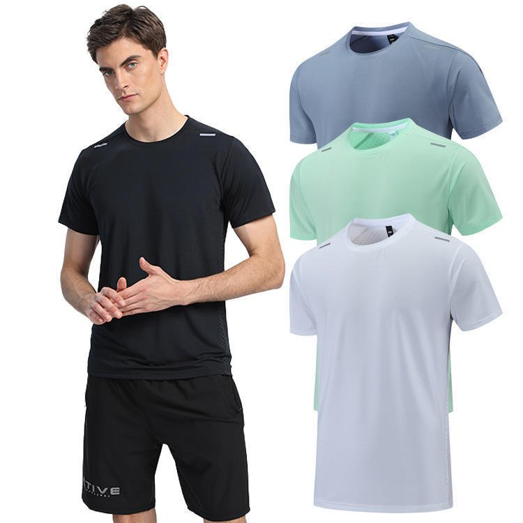 Polyester Horizontal Grid Leisure Sports Quick-drying Breathable T-shirt - Image 2
