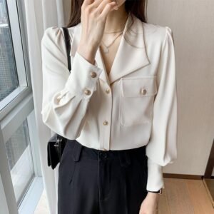 Shirt Female Design Sense Niche Spring New French V-neck Chiffon Shirt Temperament Professional Top