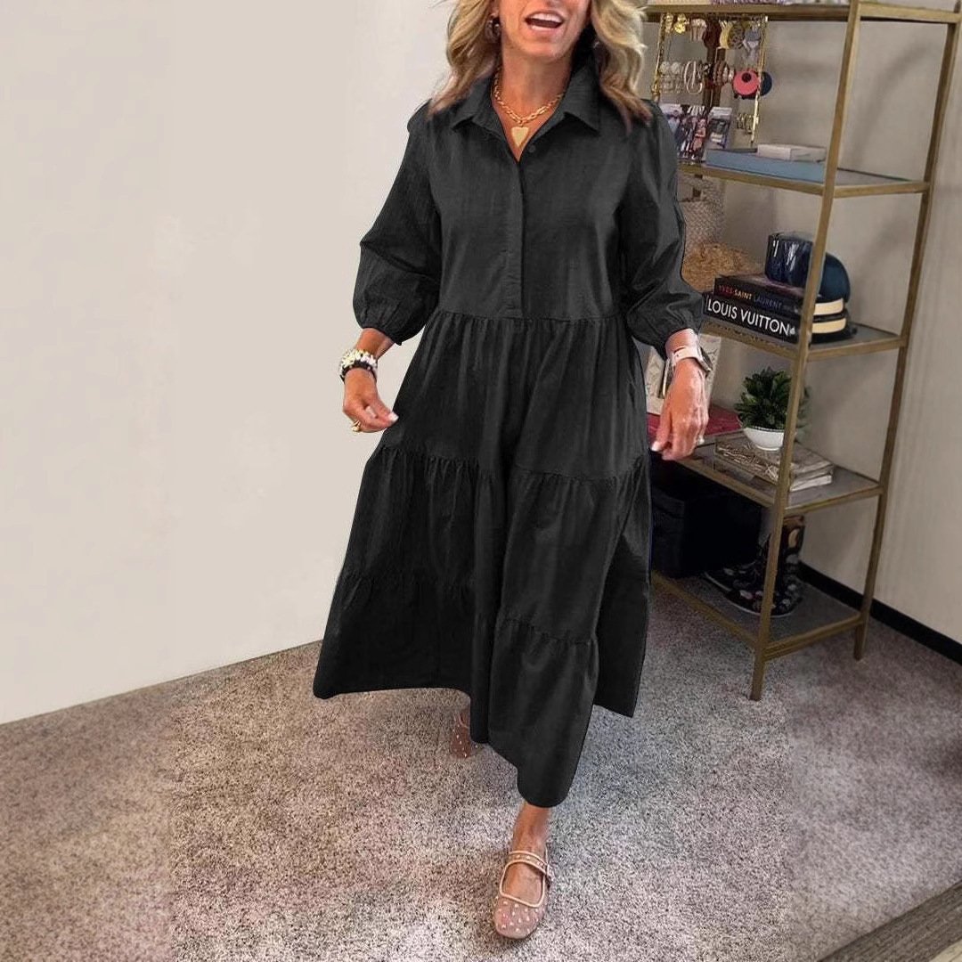 European And American Autumn And Winter Women's Casual Polo Collar Shirt Dress - Image 3