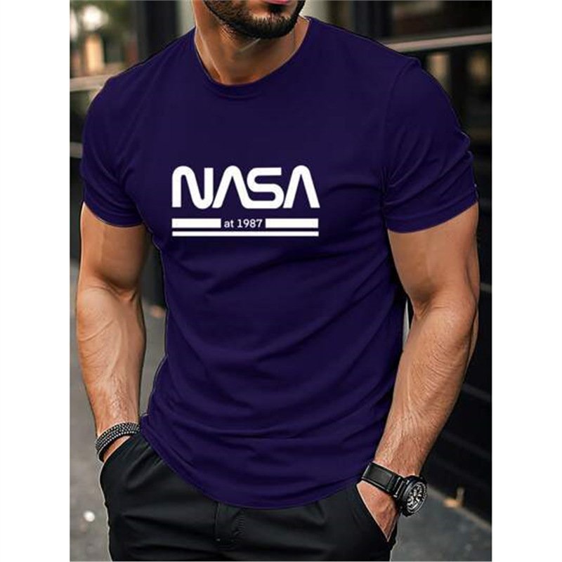 Printed Slim-fit Letters Men's Short Sleeve - Image 8