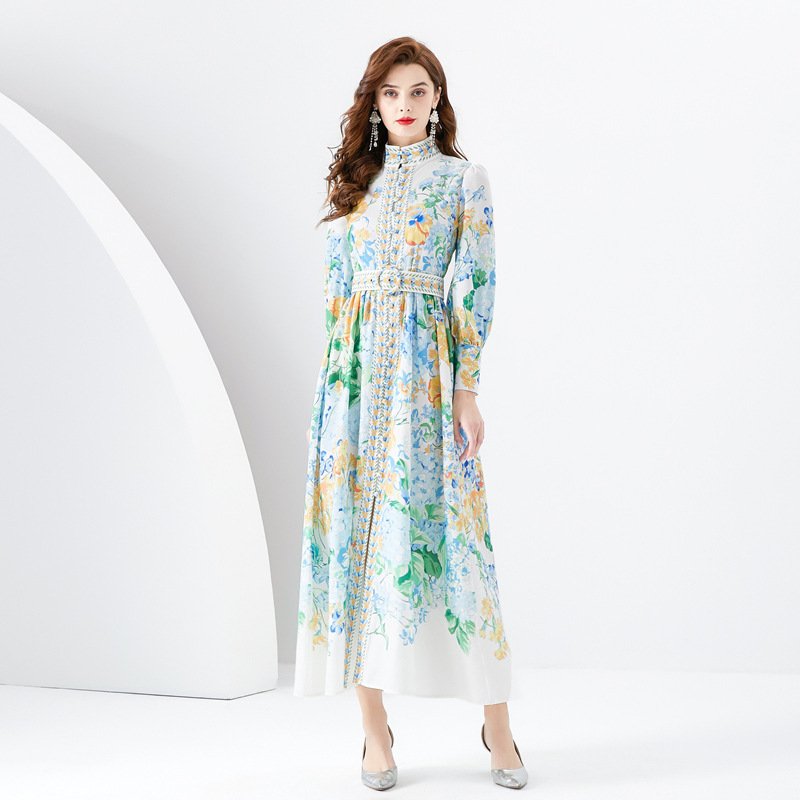 Wavy Edge Long Retro Printed Dress - Image 3