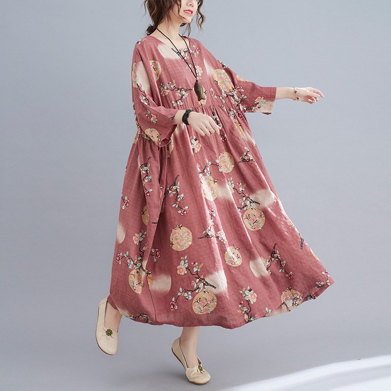 Cotton And Linen Loose Plus Size Dress Women - Image 5