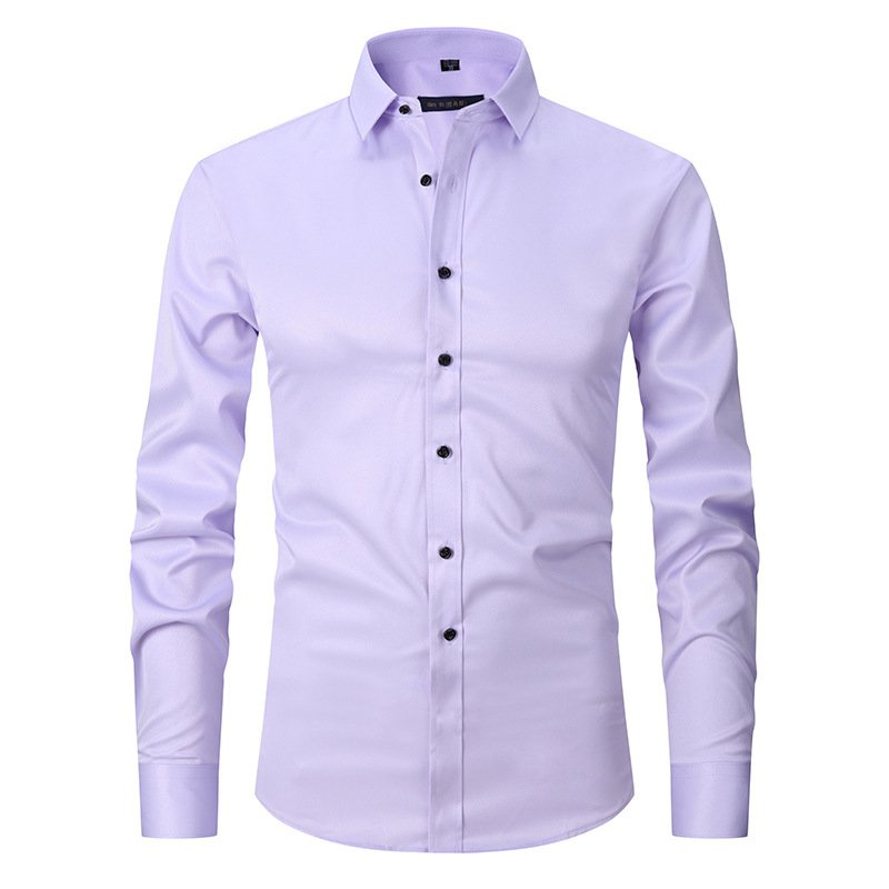 Men's Long-sleeved Fashion Shirt Top Slim Solid Color Stretch Shirt - Image 10