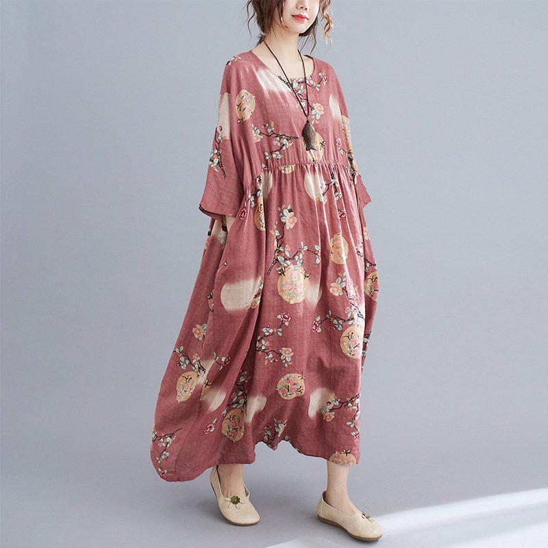 Cotton And Linen Loose Plus Size Dress Women - Image 3
