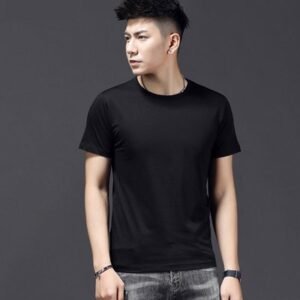 Thin Ice Silk Short Sleeve T-shirt Men's Summer Solid White Round Neck Trend Bottoming Shirt Top
