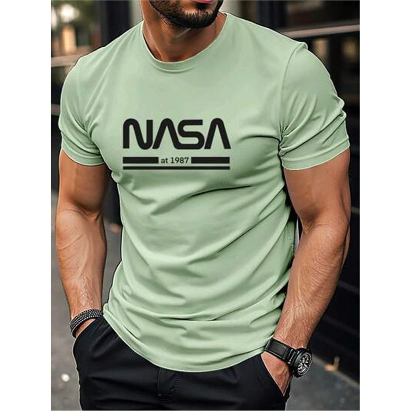 Printed Slim-fit Letters Men's Short Sleeve - Image 9