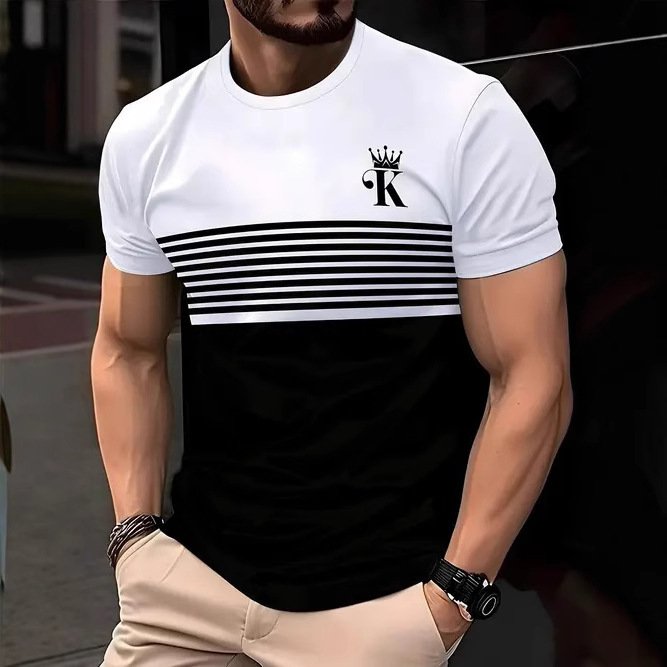 New Fashion Casual High Quality Contrast Color Men's Short Sleeve T-shirt - Image 2