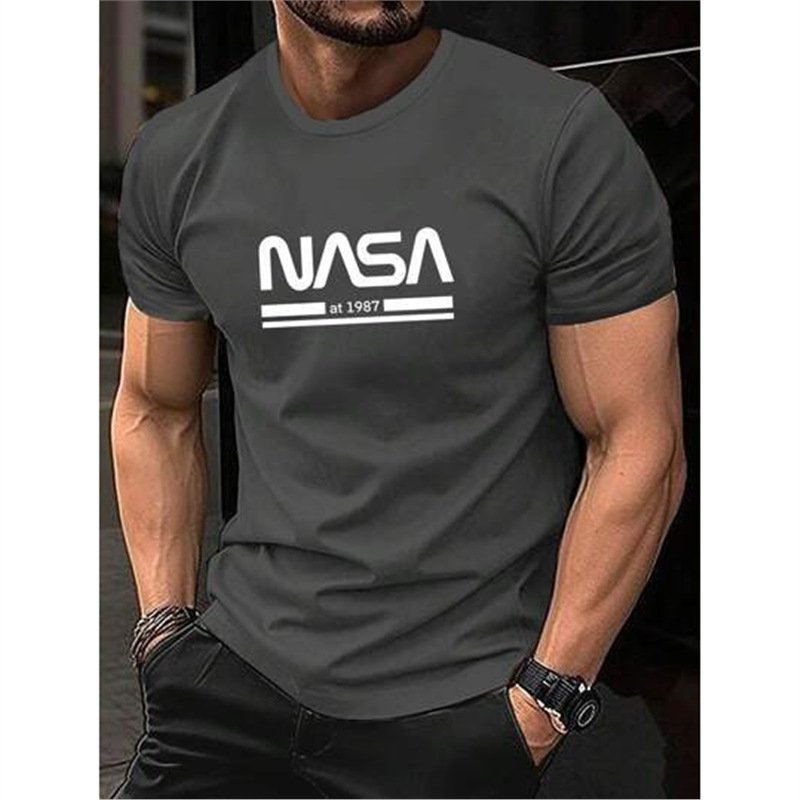 Printed Slim-fit Letters Men's Short Sleeve - Image 10