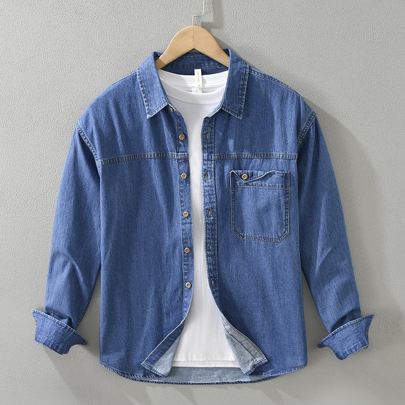 Japanese-style Retro Denim Long Sleeve Shirt Men - Image 6