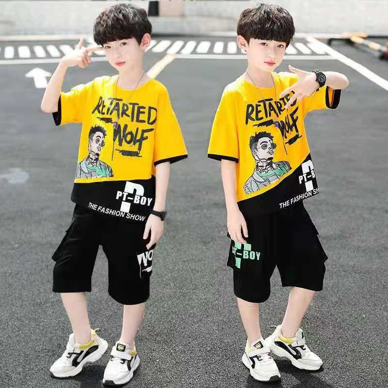 Children's Short Sleeved Suit Boys Summer Handsome Sports Clothes Trend - Image 5