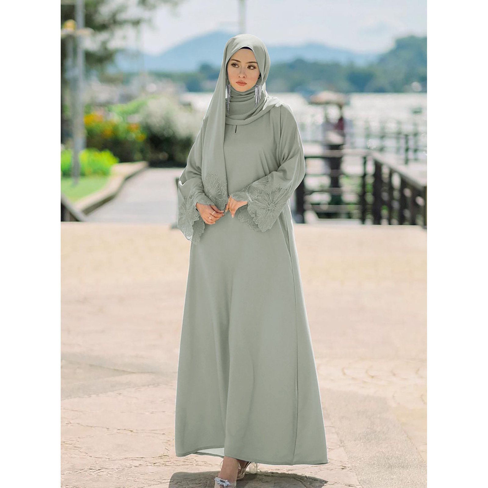 Women's Muslim Robe Malay Indonesian Dress With Headscarf - Image 2