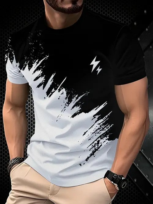 New Fashion Casual High Quality Contrast Color Men's Short Sleeve T-shirt - Image 9