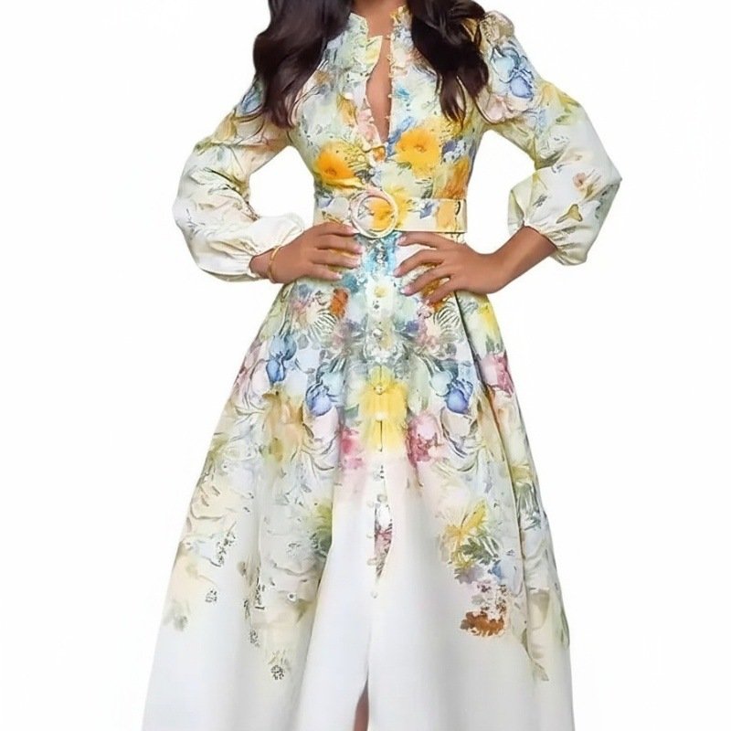 Autumn European And American-style Chic Floral Dress - Image 4