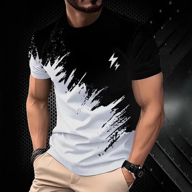 New Fashion Casual High Quality Contrast Color Men's Short Sleeve T-shirt - Image 4