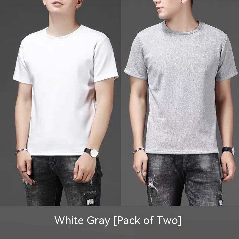 Thin Ice Silk Short Sleeve T-shirt Men's Summer Solid White Round Neck Trend Bottoming Shirt Top - Image 9