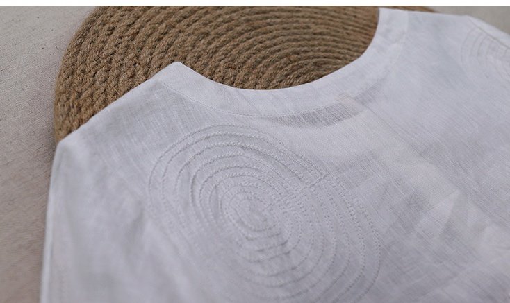 Spring And Summer Literary Leisure Round Neck Linen Embroidered Dress Women - Image 5