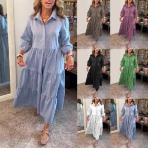 European And American Autumn And Winter Women's Casual Polo Collar Shirt Dress