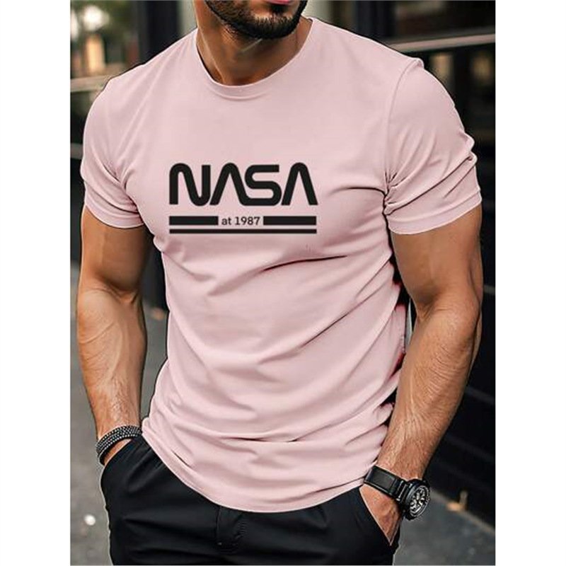 Printed Slim-fit Letters Men's Short Sleeve - Image 3