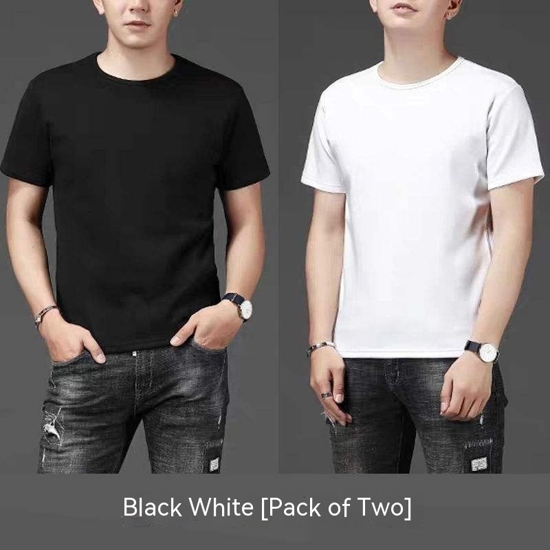 Thin Ice Silk Short Sleeve T-shirt Men's Summer Solid White Round Neck Trend Bottoming Shirt Top - Image 7