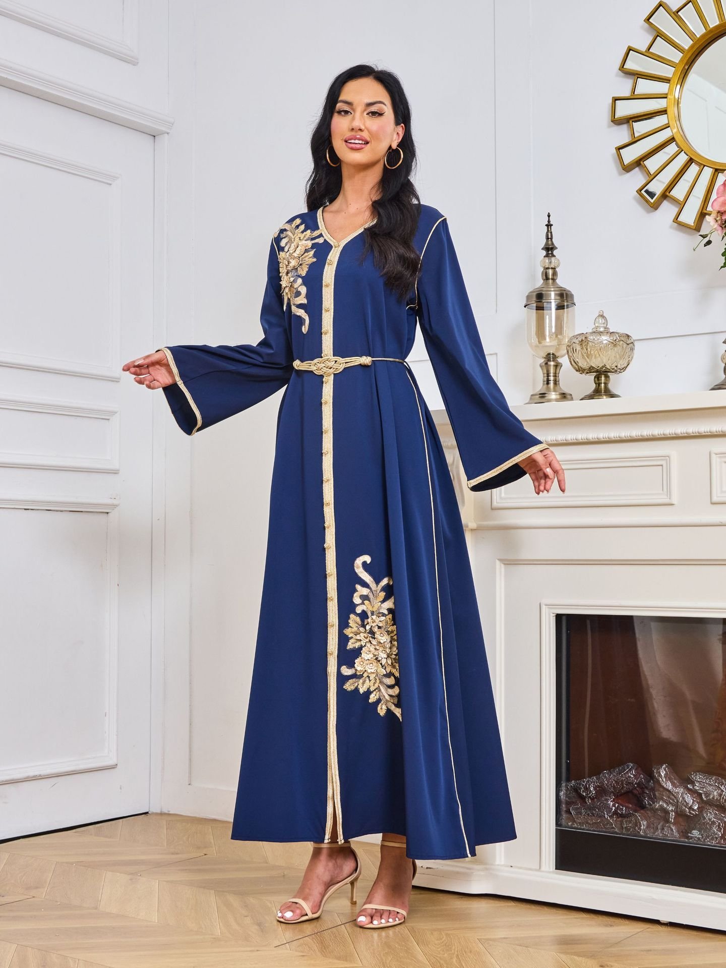 Dubai Abaya Gown Dress With Printed Hot-stone And Embroidered Detailing - Image 9