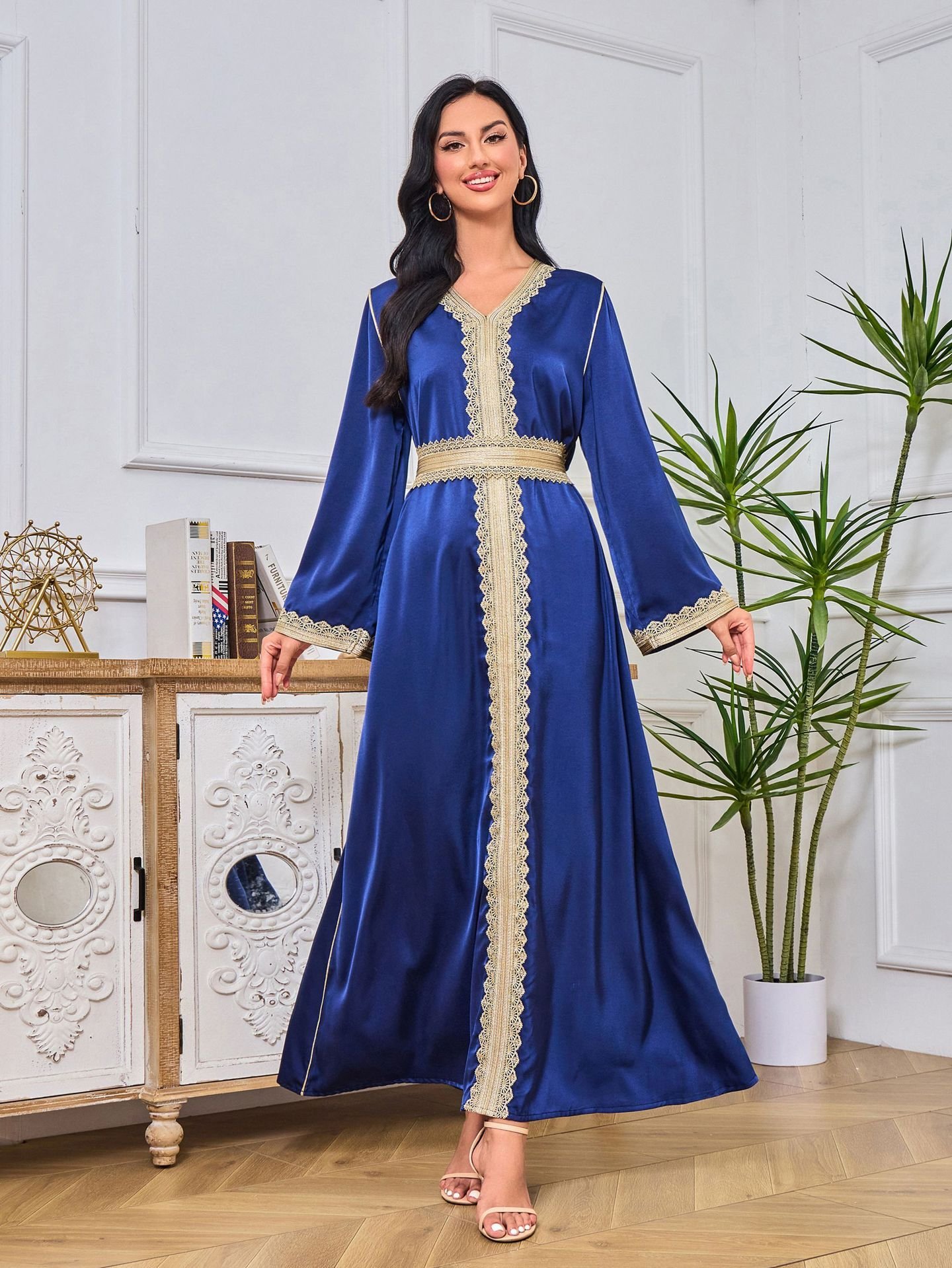 Dubai Abaya Gown Dress With Printed Hot-stone And Embroidered Detailing - Image 10