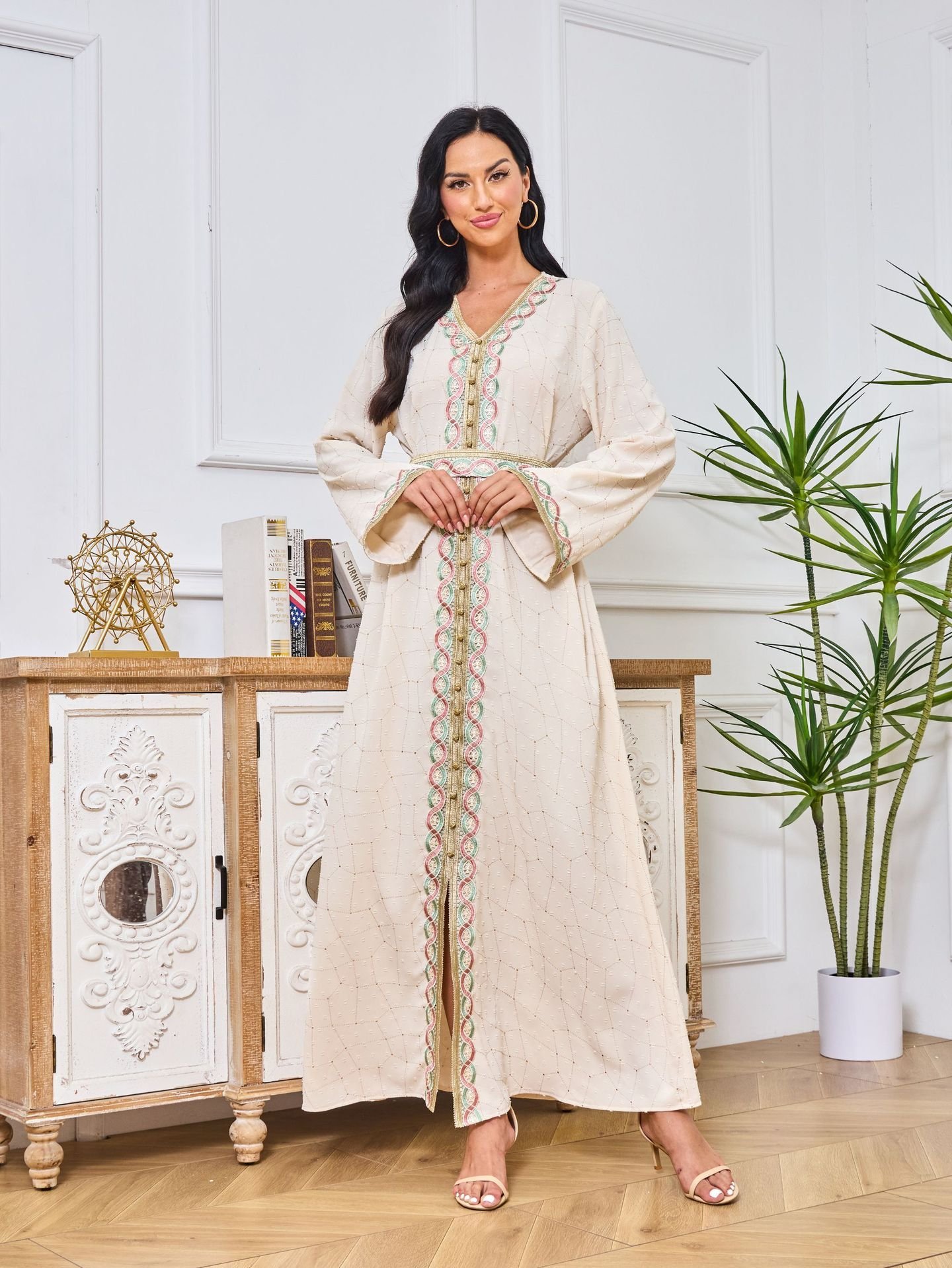 Dubai Abaya Gown Dress With Printed Hot-stone And Embroidered Detailing - Image 7