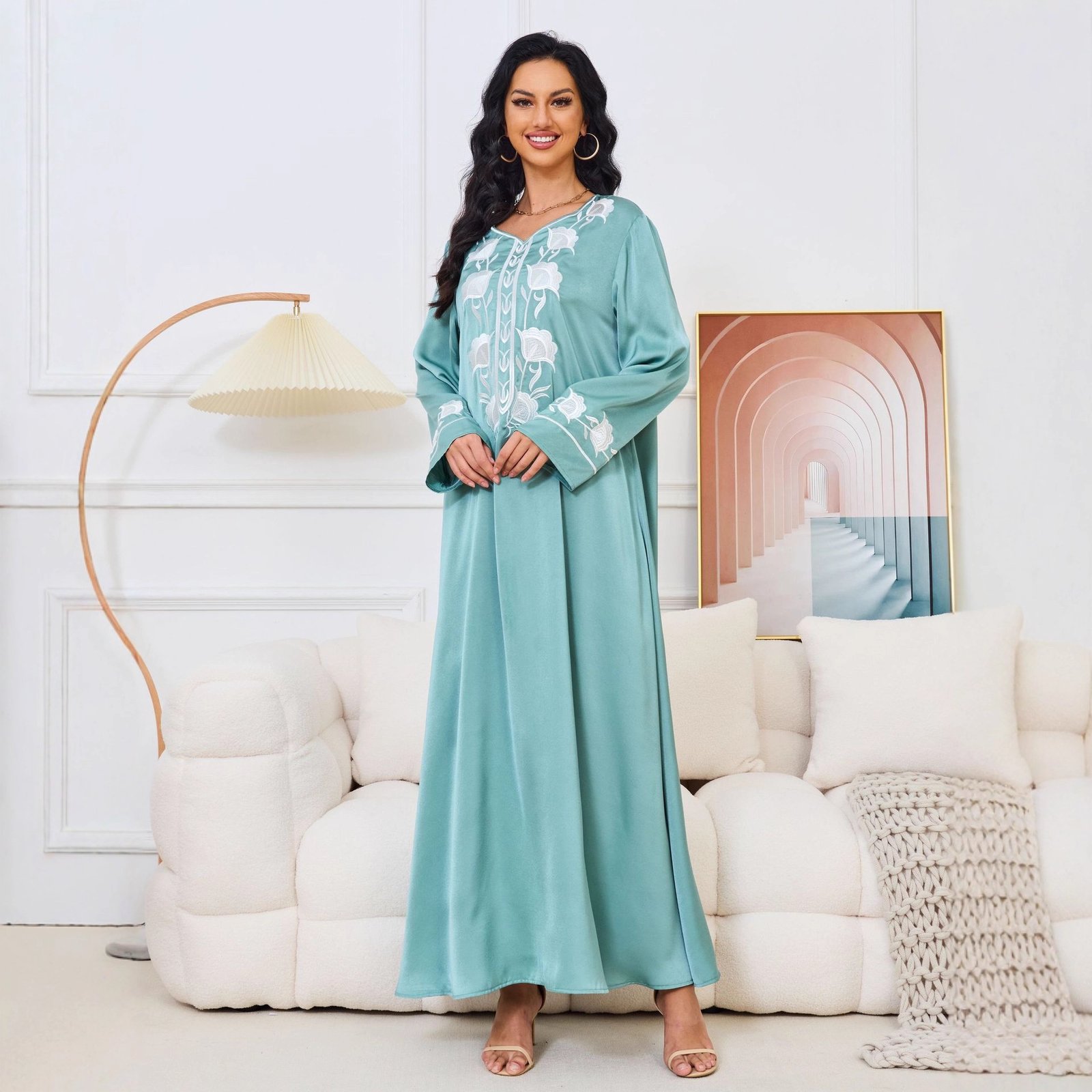 Dubai Abaya Gown Dress With Printed Hot-stone And Embroidered Detailing - Image 2